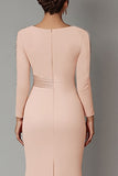 Blush Satin Sheath Mother of the Bride Dress with Ruffles