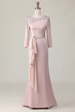 Blush Satin Sheath Mother of the Bride Dress with Ruffles