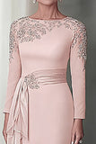 Blush Satin Sheath Mother of the Bride Dress with Ruffles
