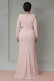 Blush Satin Sheath Beaded Maxi Mother of the Bride Dress with Sequins