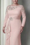 Blush Satin Sheath Beaded Maxi Mother of the Bride Dress with Sequins