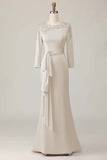 Maxi Eucalyptus Satin Sheath Beaded Mother of the Bride Dress with Ruffles