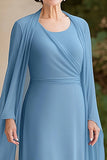Flowy Dusty Blue Chiffon A Line Mother of the Bride Dress with Cape