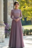 Vintage Mauve Chiffon A Line Pleated Mother of the Bride Dress with Lace