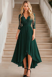 High-Low Dark Green A-Line Mother of the Bride Dress with Lace