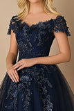 Sparkly Navy Ball Gown Applique Tulle Mother of the Bride Dress