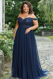 Navy A Line Plus Size Mother of the Bride Dress with Lace Applique