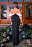 Black Sheath Off the Shoulder Ruched Maxi Formal Dress with Slit