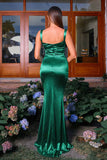 Dark Green Mermaid Spaghetti Straps Satin Maxi Formal Dress