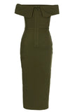 Sheath Off the Shoulder Army Green Tea Length Prom Dress with Slit