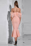 Mermaid Corset Blush Off the Shoulder Tea Length Prom Dress