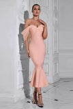 Mermaid Corset Blush Off the Shoulder Tea Length Prom Dress
