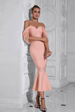 Mermaid Corset Blush Off the Shoulder Tea Length Prom Dress