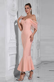 Mermaid Corset Blush Off the Shoulder Tea Length Prom Dress