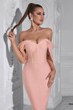 Mermaid Corset Blush Off the Shoulder Tea Length Prom Dress