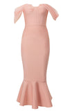 Mermaid Corset Blush Off the Shoulder Tea Length Prom Dress