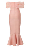 Mermaid Corset Blush Off the Shoulder Tea Length Prom Dress