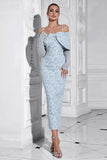 Light Blue Bodycon Cold Shoulder Long Sleeve Jacquard Prom Dress