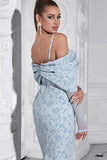 Light Blue Bodycon Cold Shoulder Long Sleeve Jacquard Prom Dress