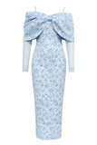 Light Blue Bodycon Cold Shoulder Long Sleeve Jacquard Prom Dress