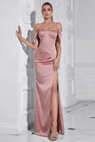 Grey Pink Sheath Off the Shoulder Sheath Formal Dress with Slit