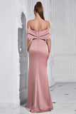 Grey Pink Sheath Off the Shoulder Sheath Formal Dress with Slit