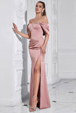 Grey Pink Sheath Off the Shoulder Sheath Formal Dress with Slit