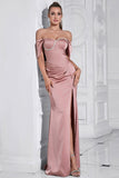 Grey Pink Sheath Off the Shoulder Sheath Formal Dress with Slit