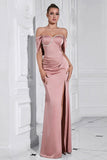 Grey Pink Sheath Off the Shoulder Sheath Formal Dress with Slit