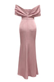 Grey Pink Sheath Off the Shoulder Sheath Formal Dress with Slit