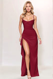 Chic Black Spaghetti Straps Maxi Formal Dress with Slit
