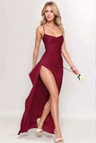 Chic Black Spaghetti Straps Maxi Formal Dress with Slit