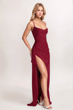 Chic Black Spaghetti Straps Maxi Formal Dress with Slit