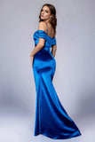 Royal Blue Cold Shoulder Sheath Prom Dress with Slit