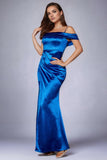 Royal Blue Cold Shoulder Sheath Prom Dress with Slit