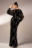 Sparkly Black Sheath V-Neck Long Sleeves Formal Dress with Sequins