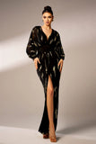 Sparkly Black Sheath V-Neck Long Sleeves Formal Dress with Sequins