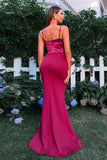Burgundy Mermaid V Neck Ruched Maxi Formal Dress