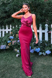 Burgundy Mermaid V Neck Ruched Maxi Formal Dress