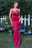 Burgundy Mermaid V Neck Ruched Maxi Formal Dress