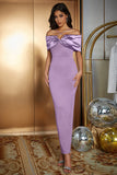 Mermaid Light Blue Off The Shoulder Ruched Satin Long Evening Dress