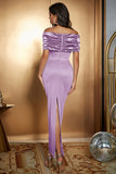 Mermaid Light Blue Off The Shoulder Ruched Satin Long Evening Dress