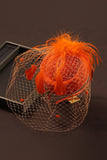 Orange Wedding Guest Hat with Veil Hair Fascinator with Feather