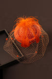 Orange Wedding Guest Hat with Veil Hair Fascinator with Feather