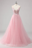 Saprkly Green Sequin A Line Lace Up Back Maxi Prom Dress