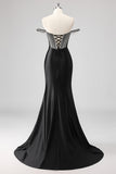Sparkly Black Mermaid Beaded Maxi Prom Dress with Slit