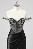 Sparkly Black Mermaid Beaded Maxi Prom Dress with Slit