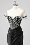 Sparkly Black Mermaid Beaded Maxi Prom Dress with Slit