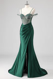 Sparkly Black Mermaid Beaded Maxi Prom Dress with Slit
