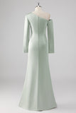 Sage One Shoulder Satin Ruched Sheath Bridesmaid Dress